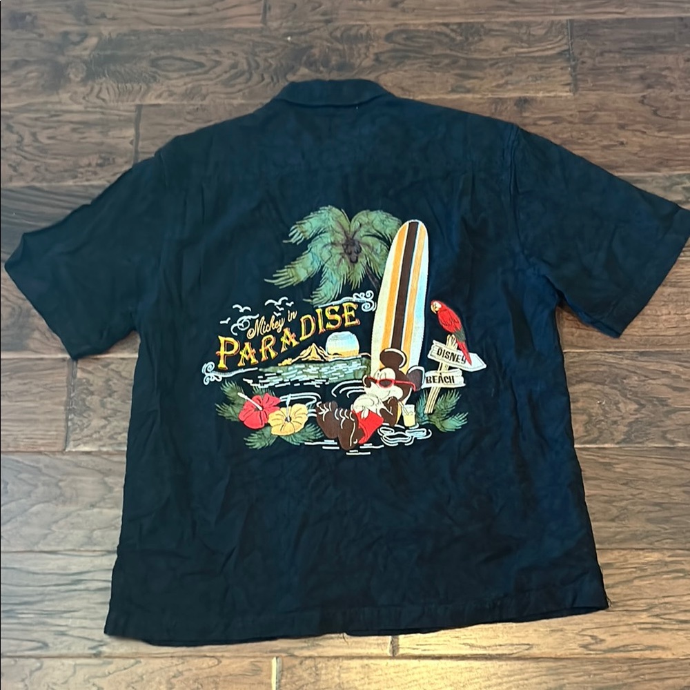 Disney Parks Mickey in Paradise Black Print Short Sleeve Men's Button Down Shirt